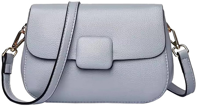 頭層牛皮女士素色肩背包 LB1030, 珍珠藍