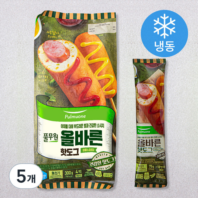 풀무원 올바른 핫도그 (냉동), 75g, 4개입, 5개