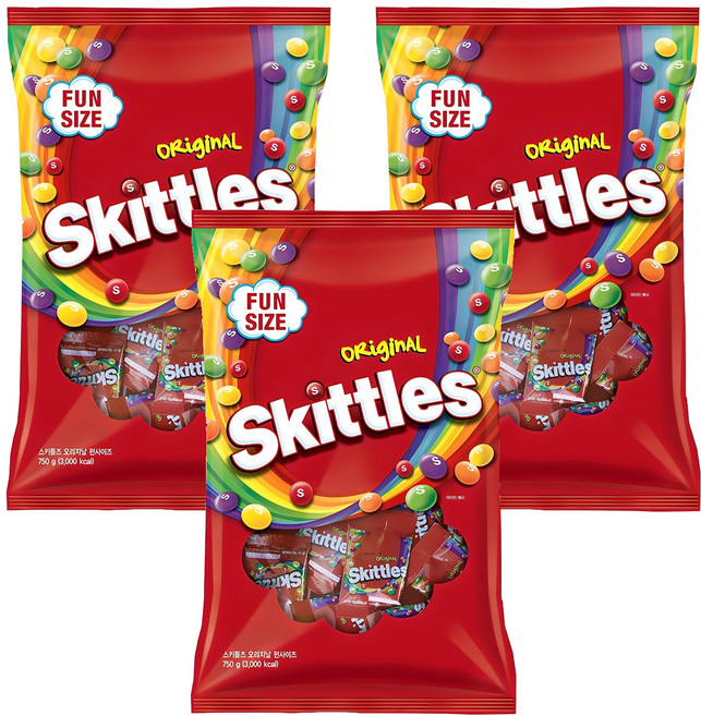 스키틀즈 오리지날 펀사이즈 캔디, 750g, 3개