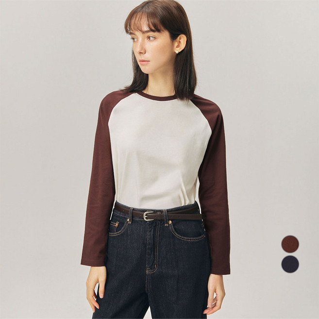 ELLE PARIS 여성용 레귤러핏 라글란 긴팔 코튼 티셔츠