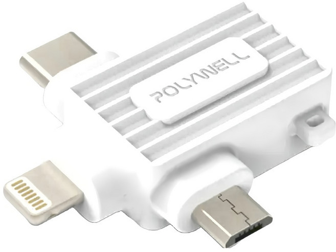POLYWELL 寶利威爾 三合一OTG轉接頭, PW15-T65-0508, 白色, 1個