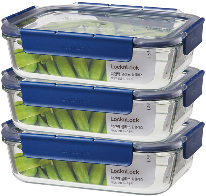 락앤락 글라스 탑클라스 밀폐용기, 3개, 1.6L