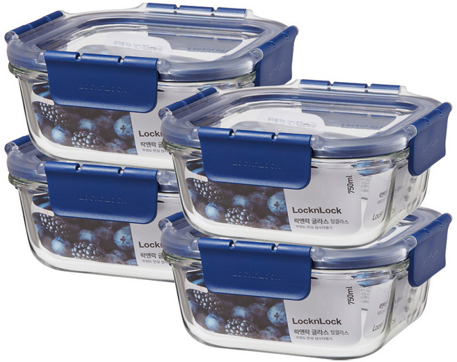 락앤락 탑클라스 정사각 밀폐용기, 4개, 750ml