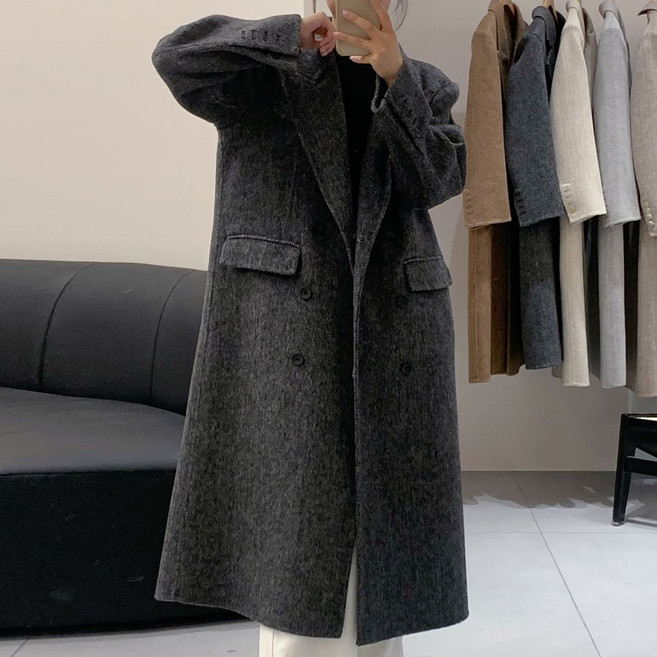 엘쏘 여성용 울 핸드메이드 롱 싱글 코트