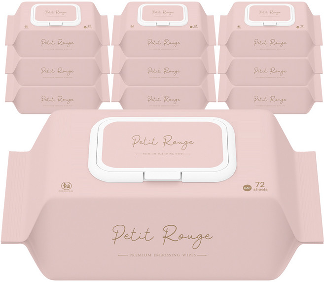 쁘띠루쥬 프리미엄 엠보싱 영유아 물티슈 캡형, 70g, 72매, 10개