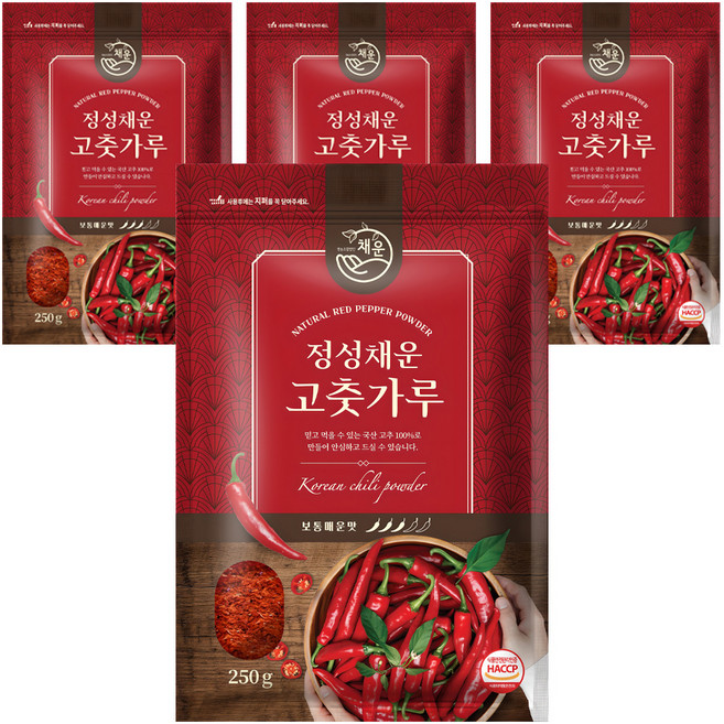 채운 정성채운 국산 고춧가루 보통매운맛, 250g, 4개
