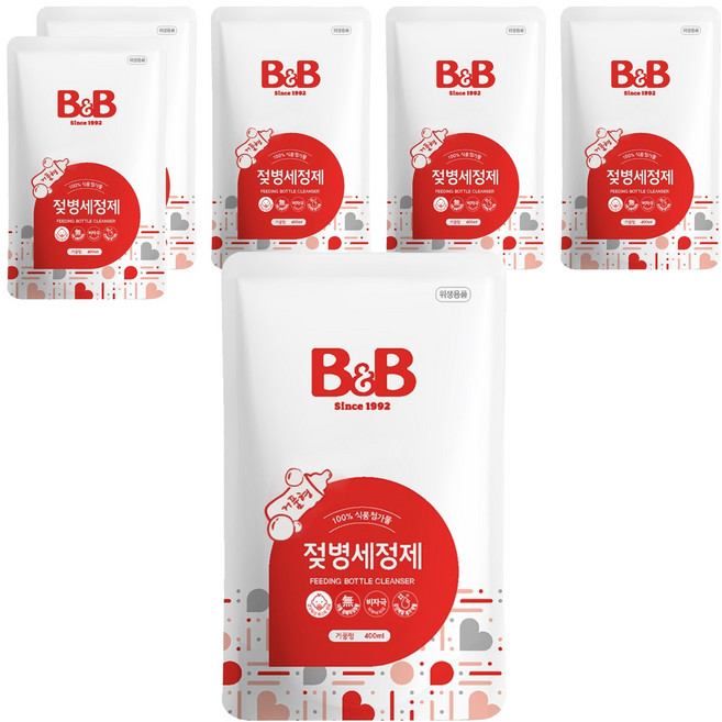 비앤비 젖병세정제 거품형 리필, 400ml, 6개