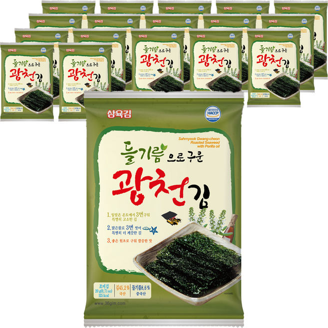 삼육김 들기름으로 구운 광천 전장김, 20g, 18개