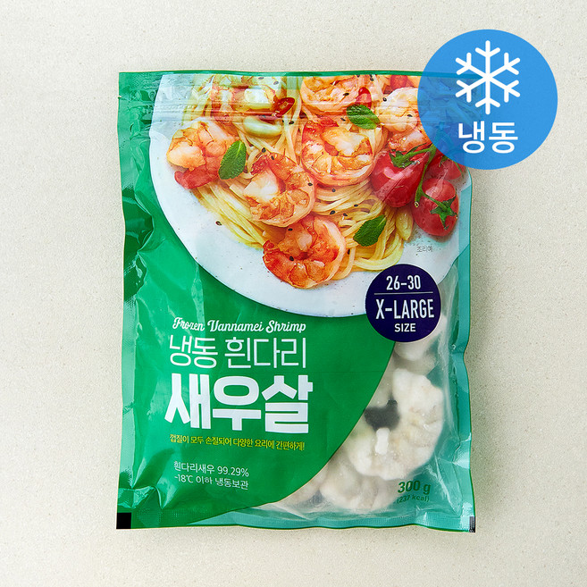 인도산 흰다리 새우살 꼬리 없음 (냉동), 1개, 300g(26~30)
