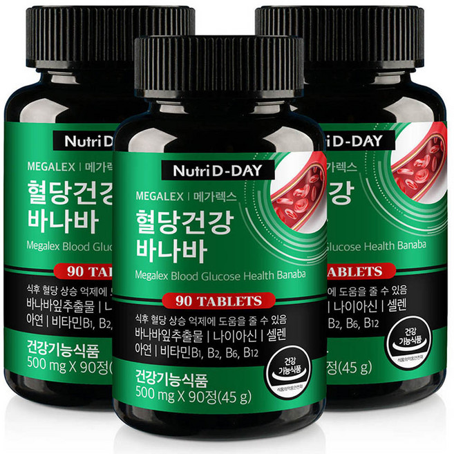 뉴트리디데이 메가렉스 혈당건강 바나바 영양제, 90정, 3개