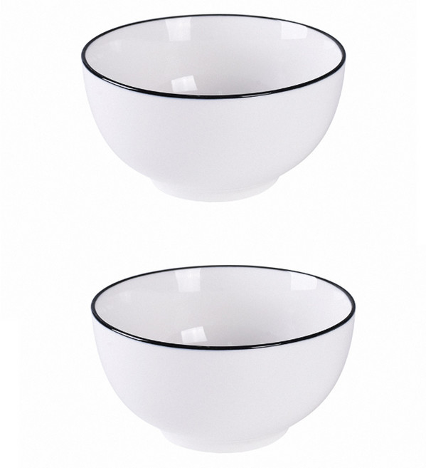 Homely Zakka 北歐創意 Black系列陶瓷餐具 小圓飯碗 2個, 簡約黑邊 + 白色, 1組