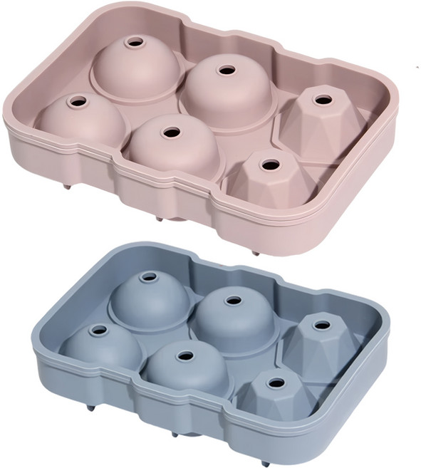 EASY&FREE 6格圓球製冰盒 Set 兩入組, 珊瑚粉 + 天空藍, 1組