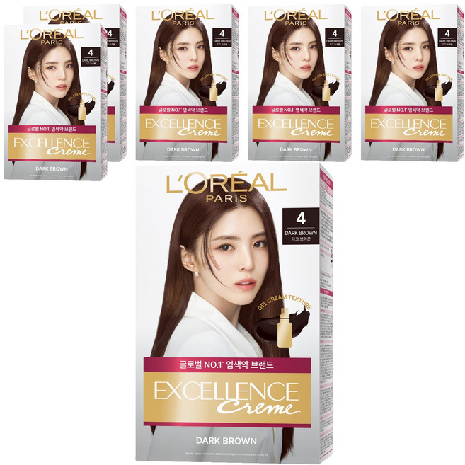 로레알파리 엑셀랑스 크림 염모제, 4호 다크 브라운, 6개