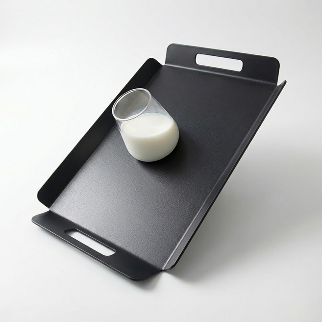 리빙메이트 논슬립 손잡이 카페 쟁반, 블랙, 1개