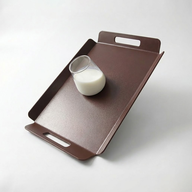 리빙메이트 논슬립 손잡이 카페 쟁반, 브라운, 1개