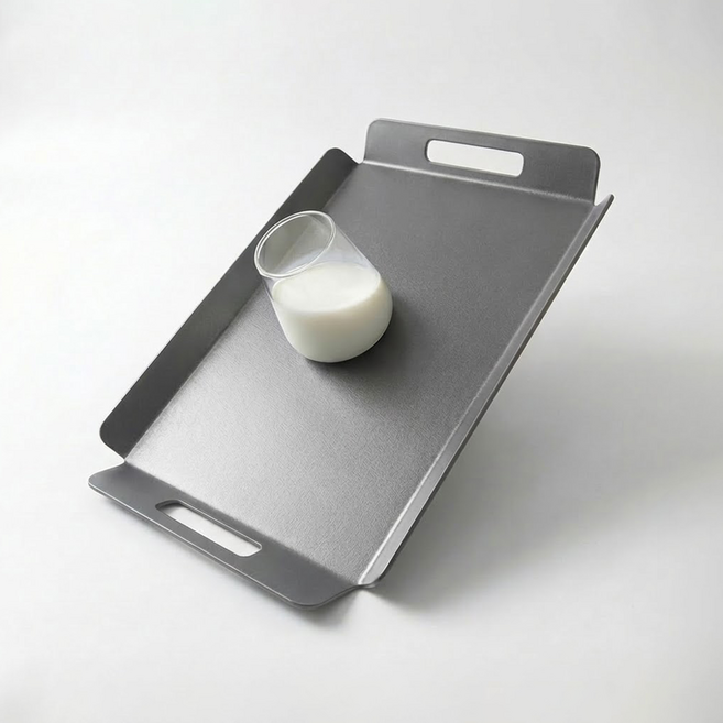 리빙메이트 논슬립 손잡이 카페 쟁반, 그레이, 1개