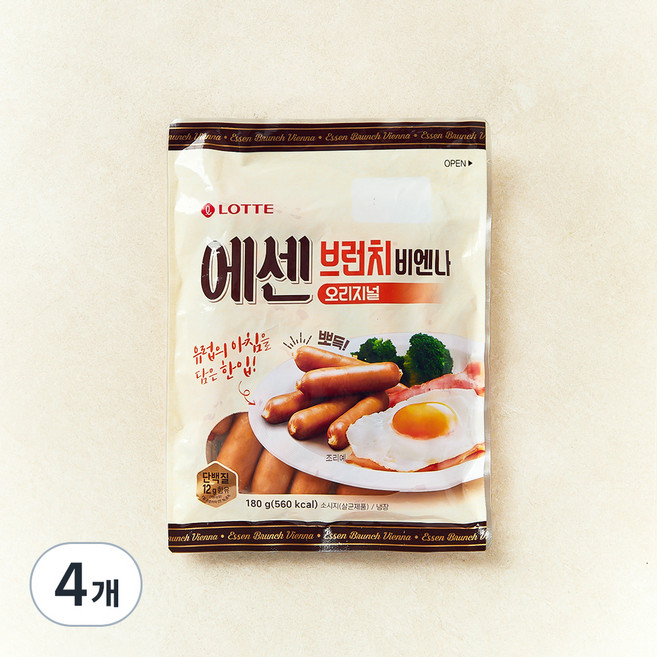 롯데햄 에센 브런치 비엔나 오리지널, 180g, 4개