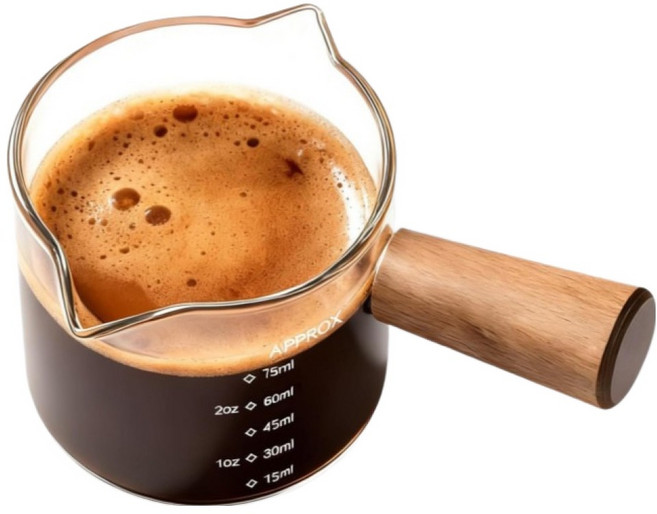 다온키친 우드 손잡이 내열유리 계량 샷잔 75ml, 1개