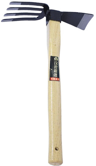 WEN-CHENG 汶澄 木柄雙用叉鋤/鋤耙/耙子 台灣製 22 x 39cm, 1支