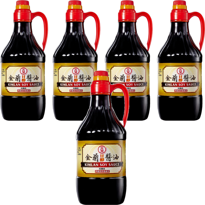 KIMLAN 金蘭 甘醇醬油 非基因改造黃豆 無添加味精和防腐劑 適用於滷、炒、沾、拌, 1.5L, 5瓶