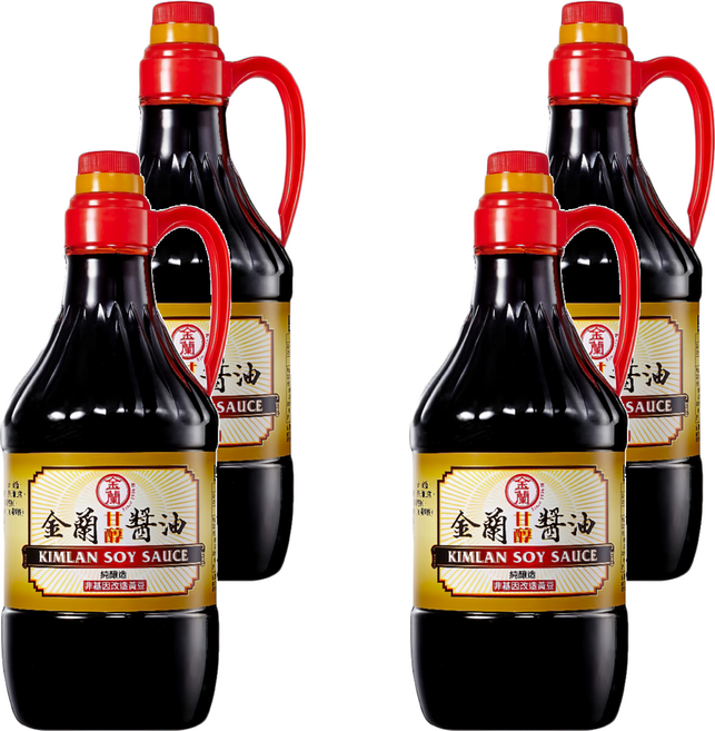 KIMLAN 金蘭 甘醇醬油 非基因改造黃豆 無添加味精和防腐劑 適用於滷、炒、沾、拌, 1.5L, 4瓶