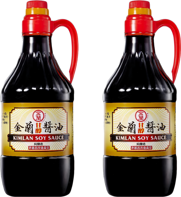 KIMLAN 金蘭 甘醇醬油 非基因改造黃豆 無添加味精和防腐劑 適用於滷、炒、沾、拌, 1.5L, 2瓶