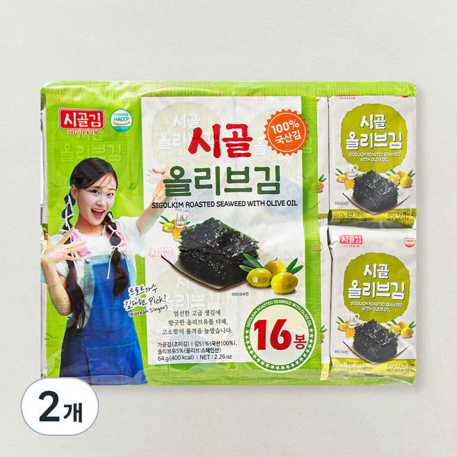시골 올리브김 도시락김, 4g, 2개, 16개입