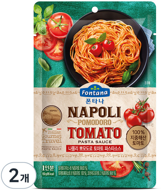 폰타나 나폴리 뽀모도로 토마토 파스타소스 파우치, 150g, 2개