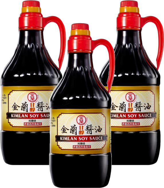 KIMLAN 金蘭 甘醇醬油 非基因改造黃豆 無添加味精和防腐劑 適用於滷、炒、沾、拌, 1.5L, 3瓶