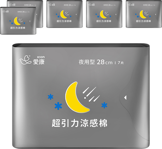 icon 愛康 超引力涼感衛生棉, 夜用型(28cm), 7片, 6包