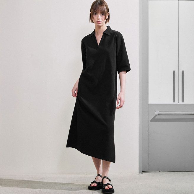 ELLE PARIS 여성용 고밀도 코튼 카라넥 원피스