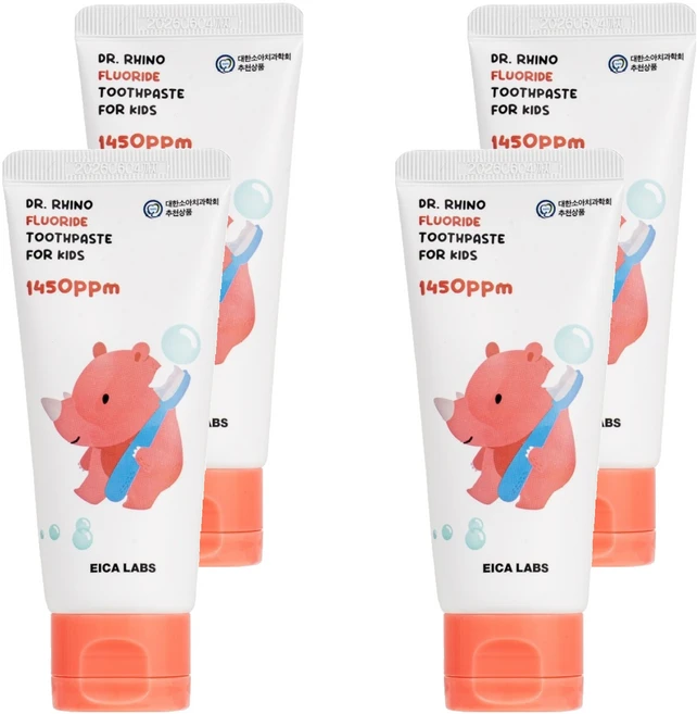 에이카랩스 고불소 빨간 코뿔소 어린이 치약 사과향 1450ppm, 60g, 4개 - 쿠팡