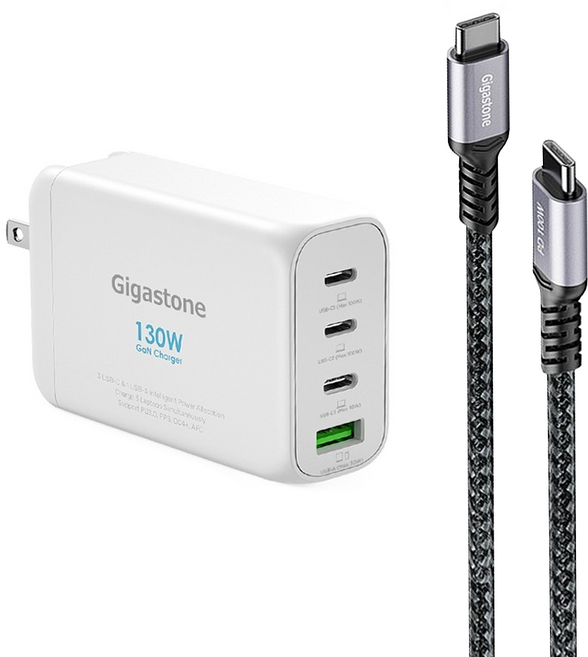 GIGASTONE 立達 130W 4-Port USB-C Cable 快充組 充電器 PD QC PPS GaN Technology 白色