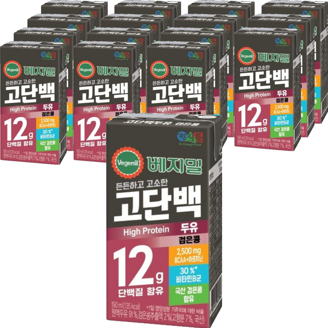 베지밀 고단백두유 검은콩, 190ml, 16개