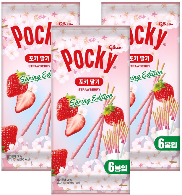 포키 딸기 패밀리팩 스프링에디션, 131g, 3개