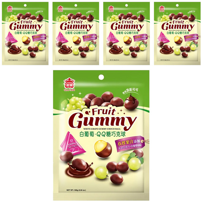義美 白葡萄QQ糖巧克球, 160g, 5袋