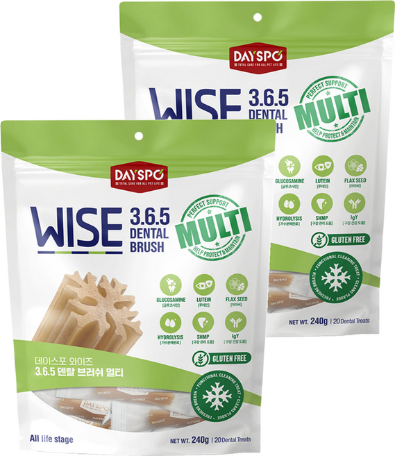 데이스포 강아지 와이즈 365 덴탈브러쉬, 멀티, 240g, 2개