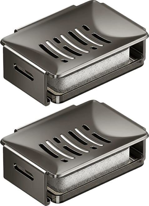 Couselect 太空鋁免打孔壁掛肥皂架 附清潔棉, 2個, 槍灰色