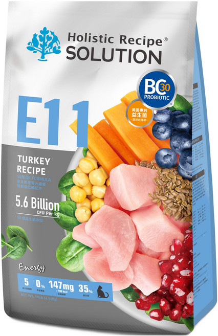 Holistic Recipe SOLUTION 耐吉斯 熟齡貓用 E11 優腎餐 無穀低磷配方乾飼料, 4.54kg, 火雞, 1袋