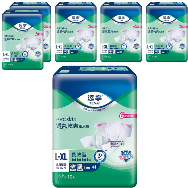 TENA 添寧 透氣乾爽紙尿褲 長效型, L~XL, 10片, 6包