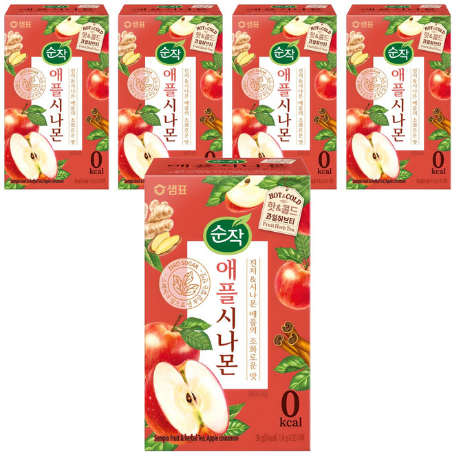 순작 애플시나몬 핫&콜드 과일허브티, 1.8g, 20개입, 5개