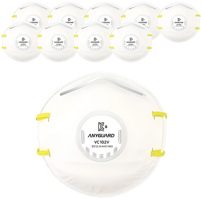 애니가드 안면부여과식 컵타입 밸브형 1급 방진 마스크 VC-102V, 10개, 화이트