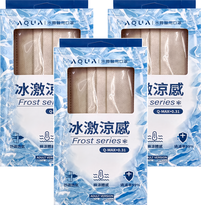 AQUA MASK 水舞生醫 冰激涼感口罩 未滅菌, 奶茶棕, 10片, 3盒