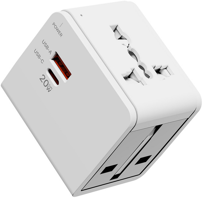 누아트 Gan PD 20W 고속충전 해외 여행용 멀티 어댑터 2포트 C타입 + USB 포트 화이트, 1개