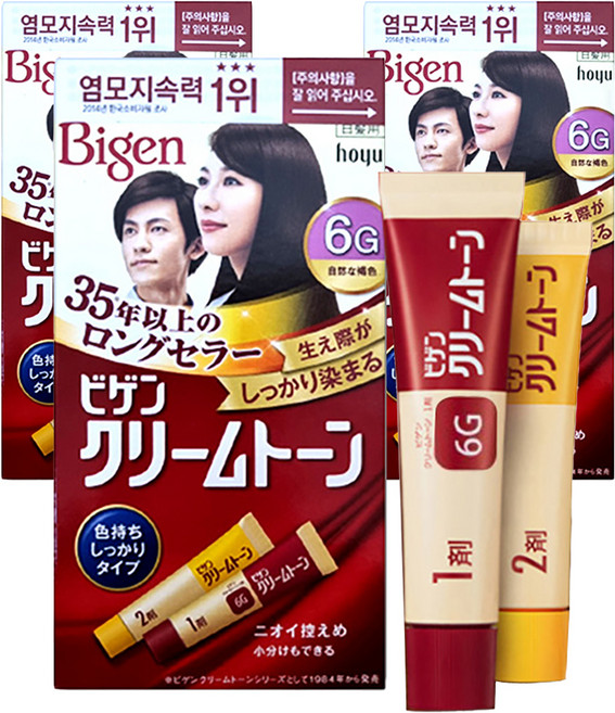 비겐 크림톤 염색제 40g, 6G 자연갈색, 3개