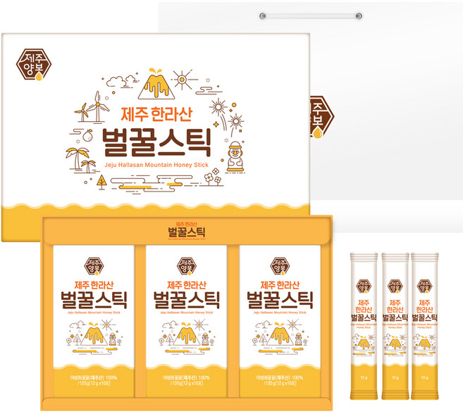 제주양봉 1등급 제주 한라산 벌꿀스틱 6호 10p + 쇼핑백, 120g, 3개