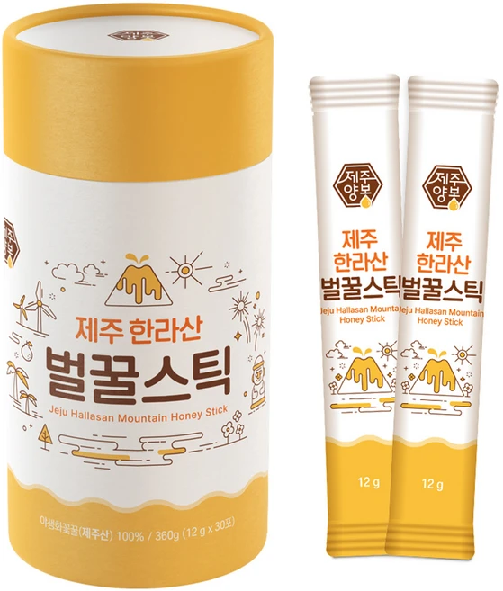 제주양봉 1등급 제주 한라산 벌꿀스틱 7호 30p, 360g, 1개 - 쿠팡