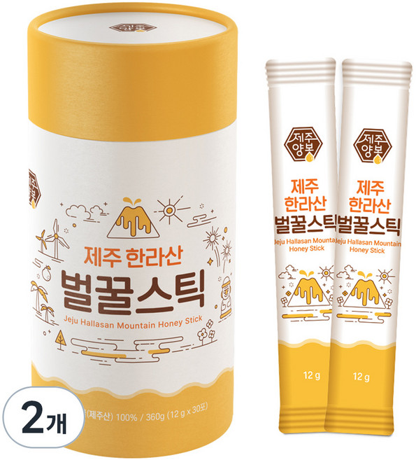 제주양봉 1등급 제주 한라산 벌꿀스틱 7호 30p, 360g, 2개