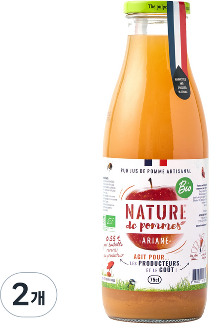 네이쳐 유기농 아리안 착즙 사과주스, 2개, 750ml
