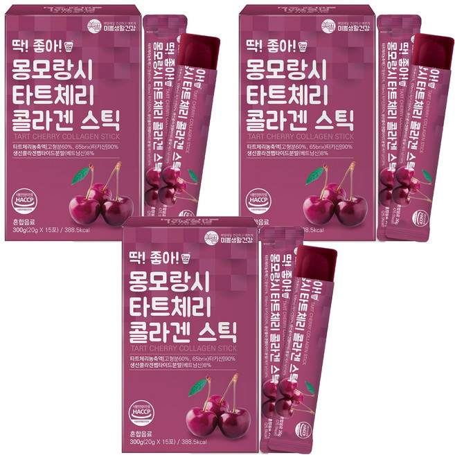 미쁨생활건강 딱 좋아 몽모랑시 타트체리 콜라겐 젤리 스틱 15p, 300g, 3개